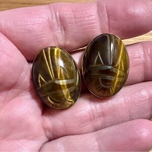 Vintage Tiger's Eye Scarab Earrings